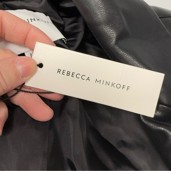 NWT Rebecca Minkoff Vegan Lambskin Leather Blazer Size M Black Single Breasted - Picture 10 of 12